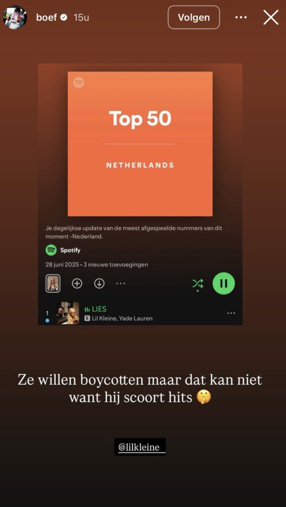 Boef op Instagram Stories over de hit LIES van Lil Kleine