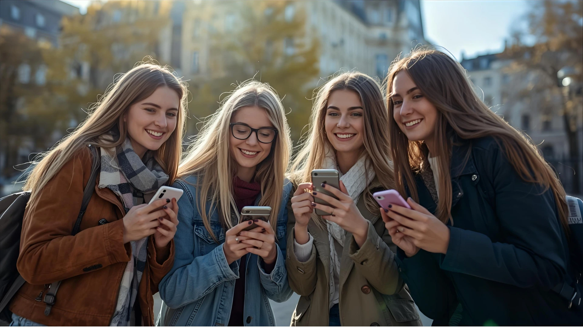 Jonge vrouwen op hun telefoon Jonge vrouwen op hun telefoon