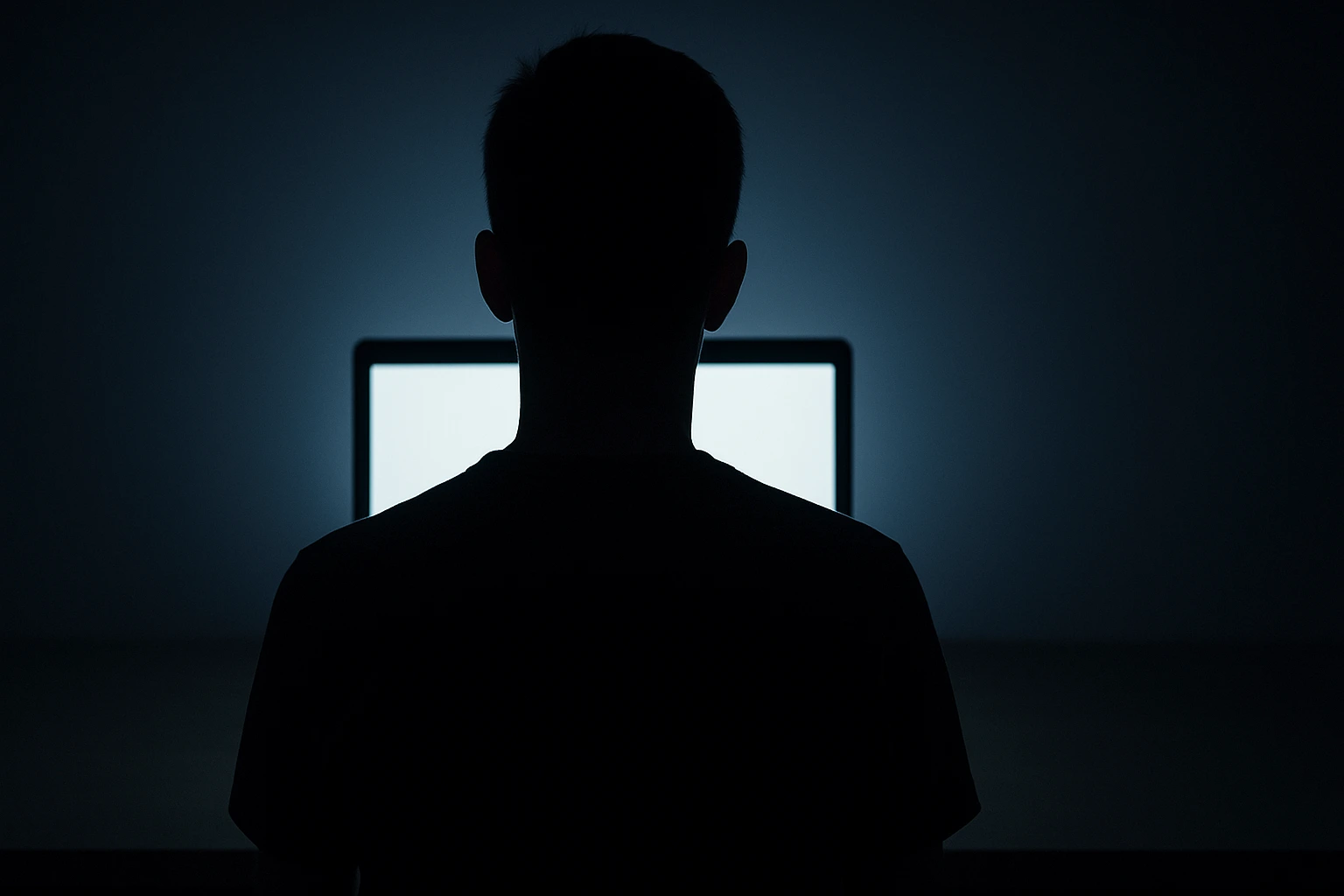 Man achter computer