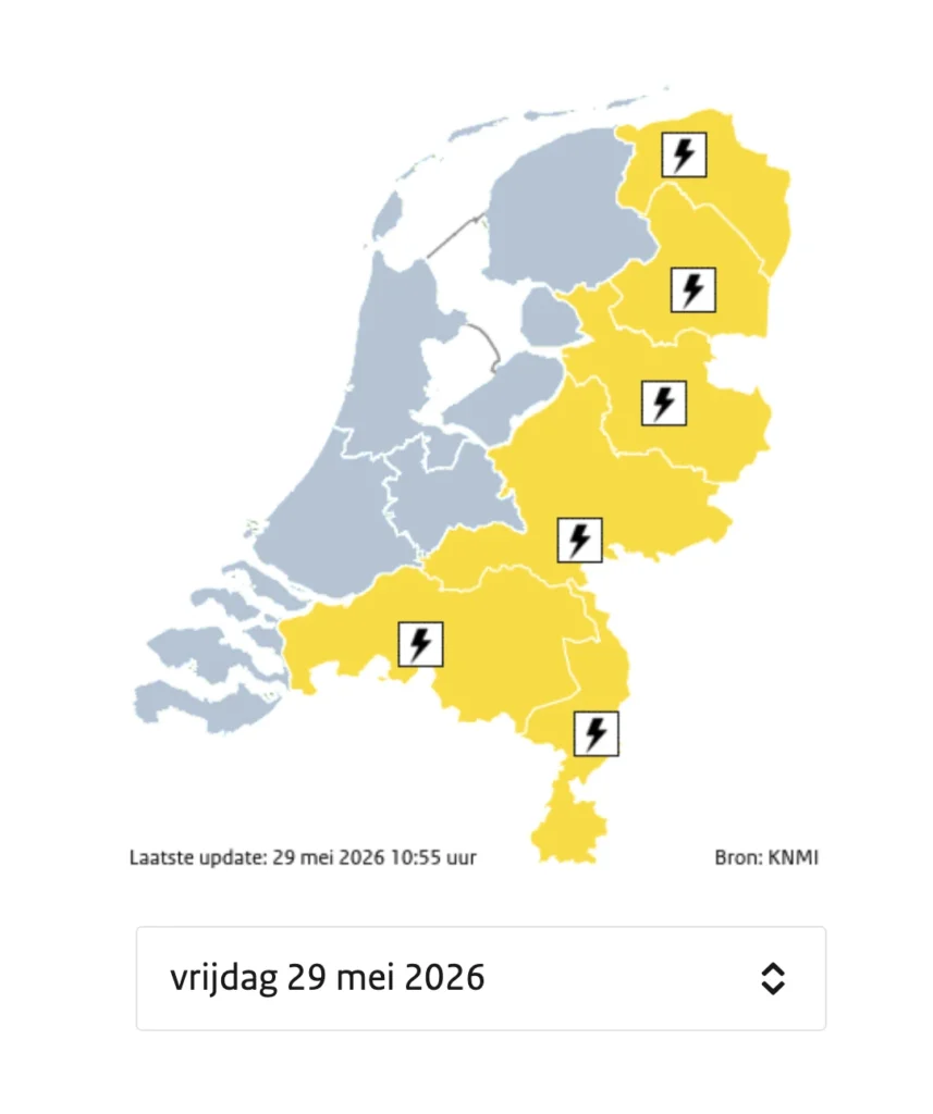 Code geel in 6 provincies (29 mei 2026)