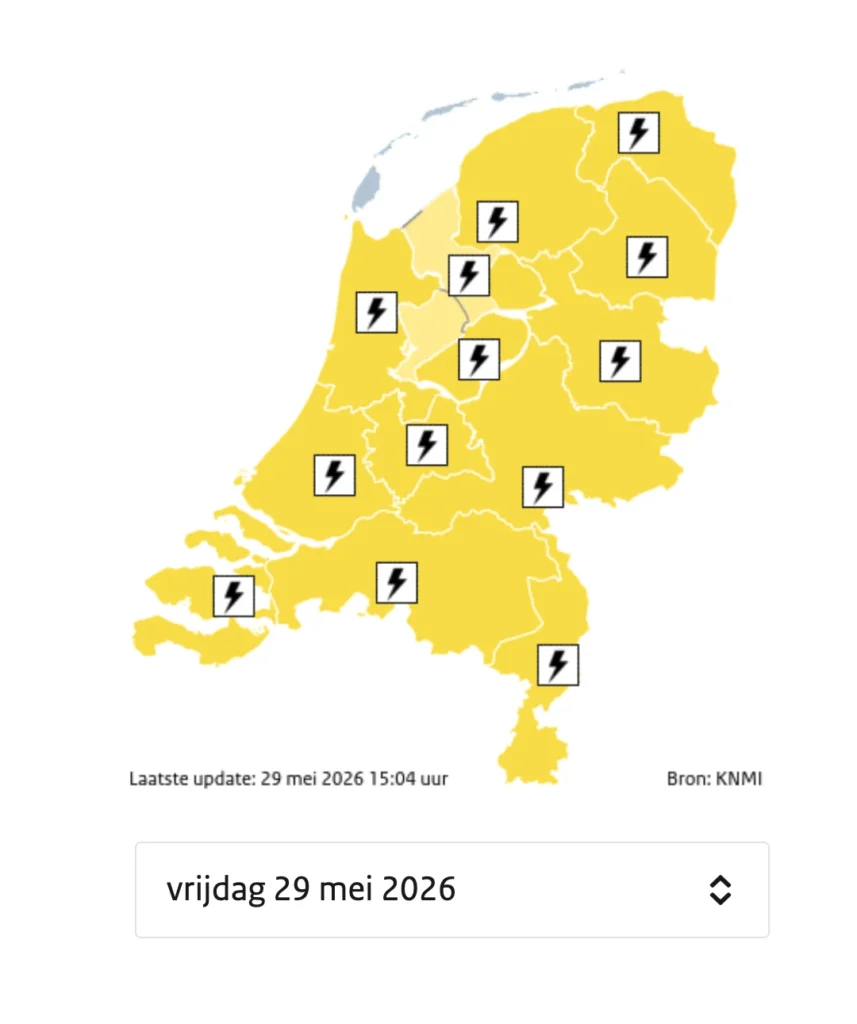 Code geel in vrijwel heel Nederland (vrijdag 29 mei)