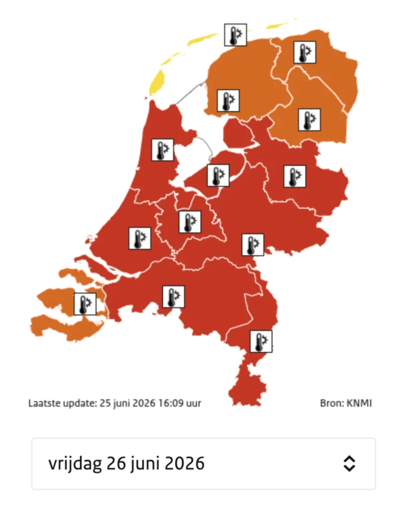 Code rood in bijna heel Nederland (vrijdag 26 juni)