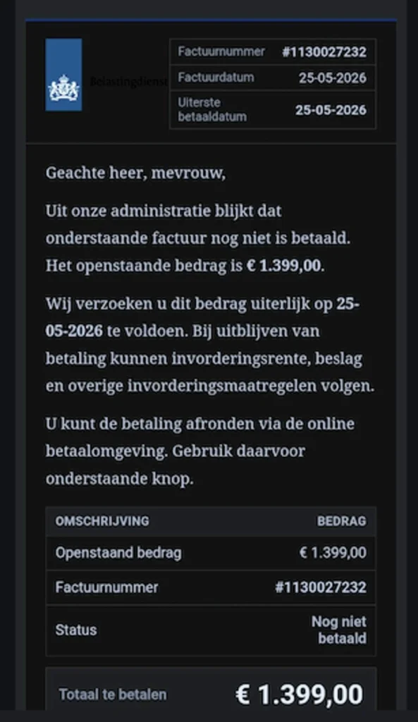 Voorbeeld van oplichtingsmail