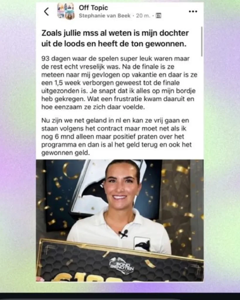 Het inmiddels verwijderde bericht van Stephanie van Beek (© Facebook)