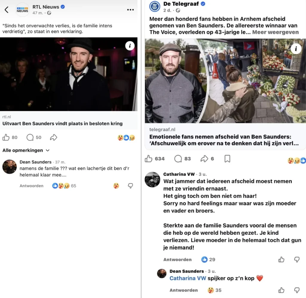 Reacties Dean Saunders op Facebook